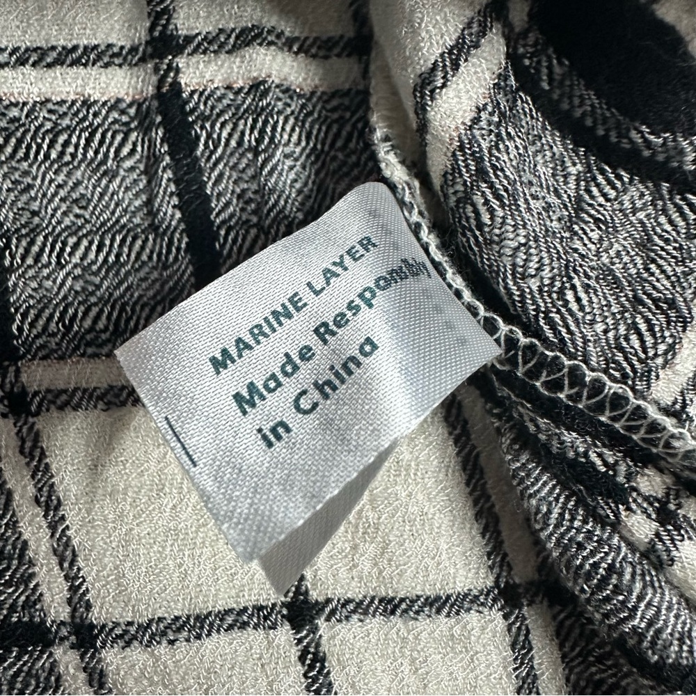 Marine Layer Jamie Gingham Ruffle Top XS black & white plaid gingham long sleeve - Picture 14 of 15